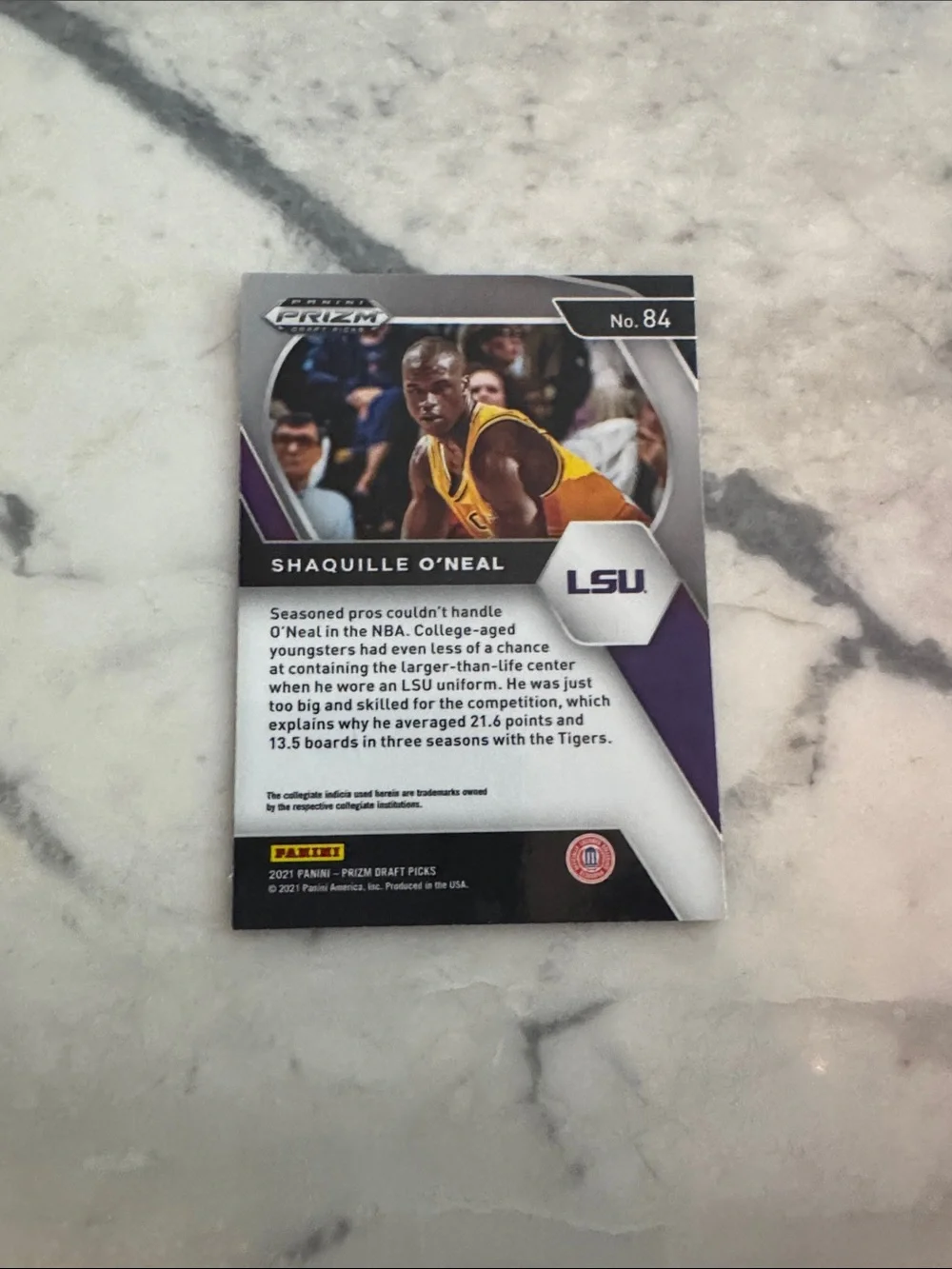 Shaquille O’Neal Panini Basketball Card - Yellow and Purple w/ card protector - Picture 2 of 2